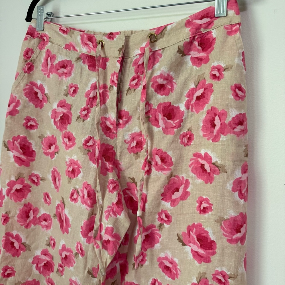 NWOT Linen Charter Club Luxury Beige and Pink Floral Long Summer Pants, size M - Picture 6 of 11